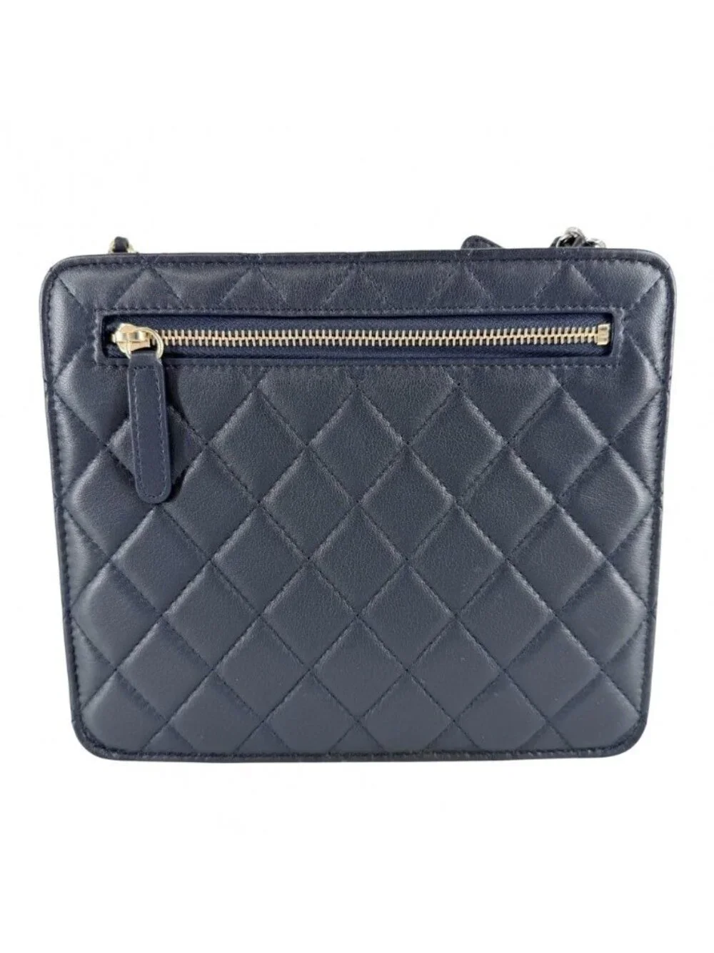 Chanel Shoulder Bag Quilted CC Logo Bag Crossbody Lambskin Navy Gold Silver